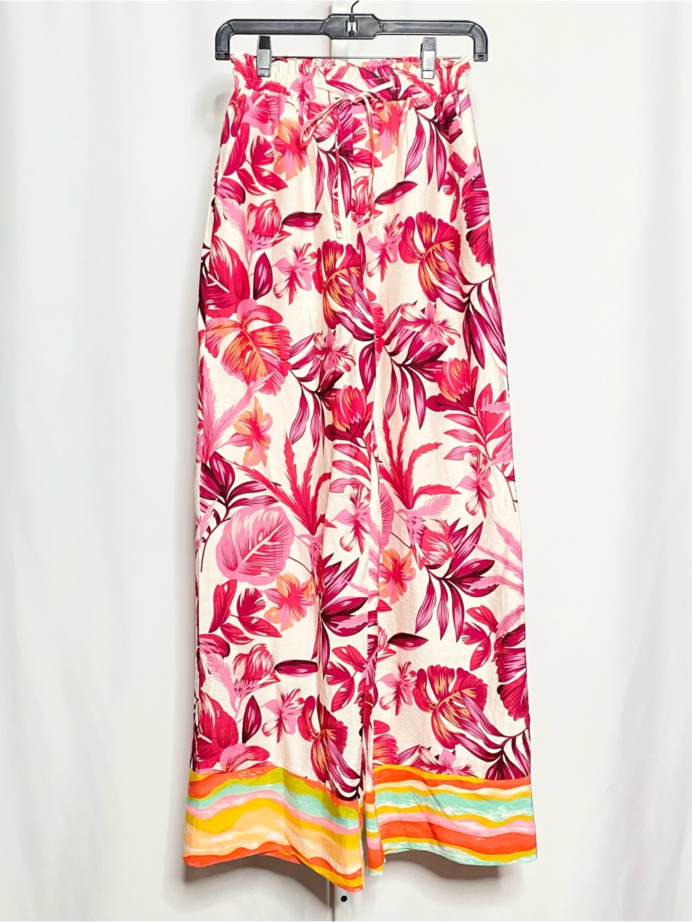Bibi Pink Tropical Floral Wide Leg Palazzo Pants • S